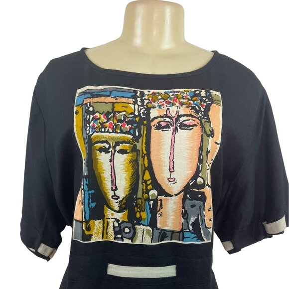 Reversal Black Dress With Abstract Art Print & Contrast Trim Size 1X - New - Picture 4 of 9